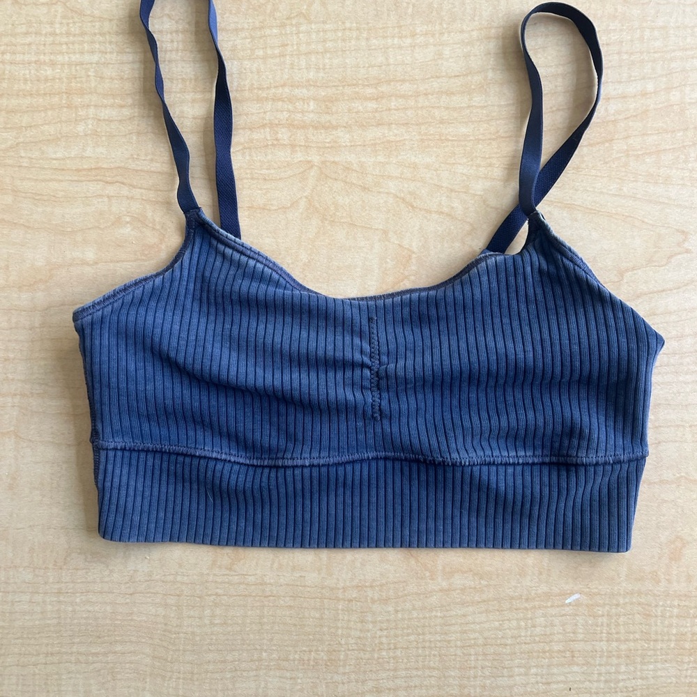 Aerie Blue Ribbed Bra with Adjustable Straps